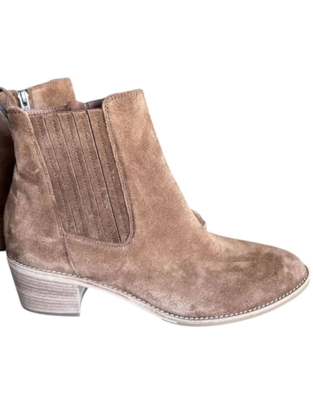 Paul Green Toffee Suede Side Zip Low Heel Ankle Booties Size 8.5 NWOB